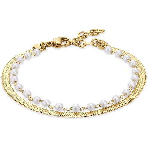 Luca Barra Bracciale Da Donna In Acciaio Con Perle E Croce - Modello BK2688 - 2