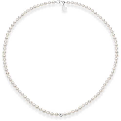 Collana Donna Comete In Argento 925 Con Perle Coltivate E Dettaglio In Oro 750‰ – Girocollo Classico Con Chiusura A Cuore, Lunghezza 42 Cm, Codice FWQ 310