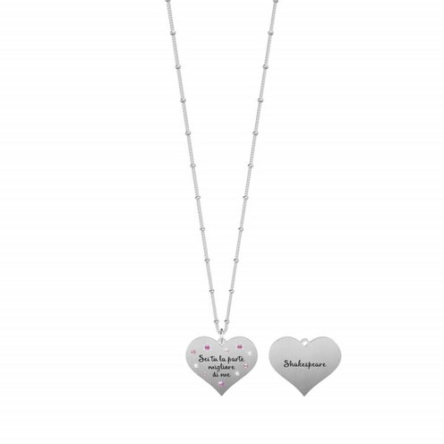 KIDULT - Collana Donna Frida Kahlo 751153 In Acciaio 316L Con Ciondolo Smaltato E Scritta 'Viva La Vida'