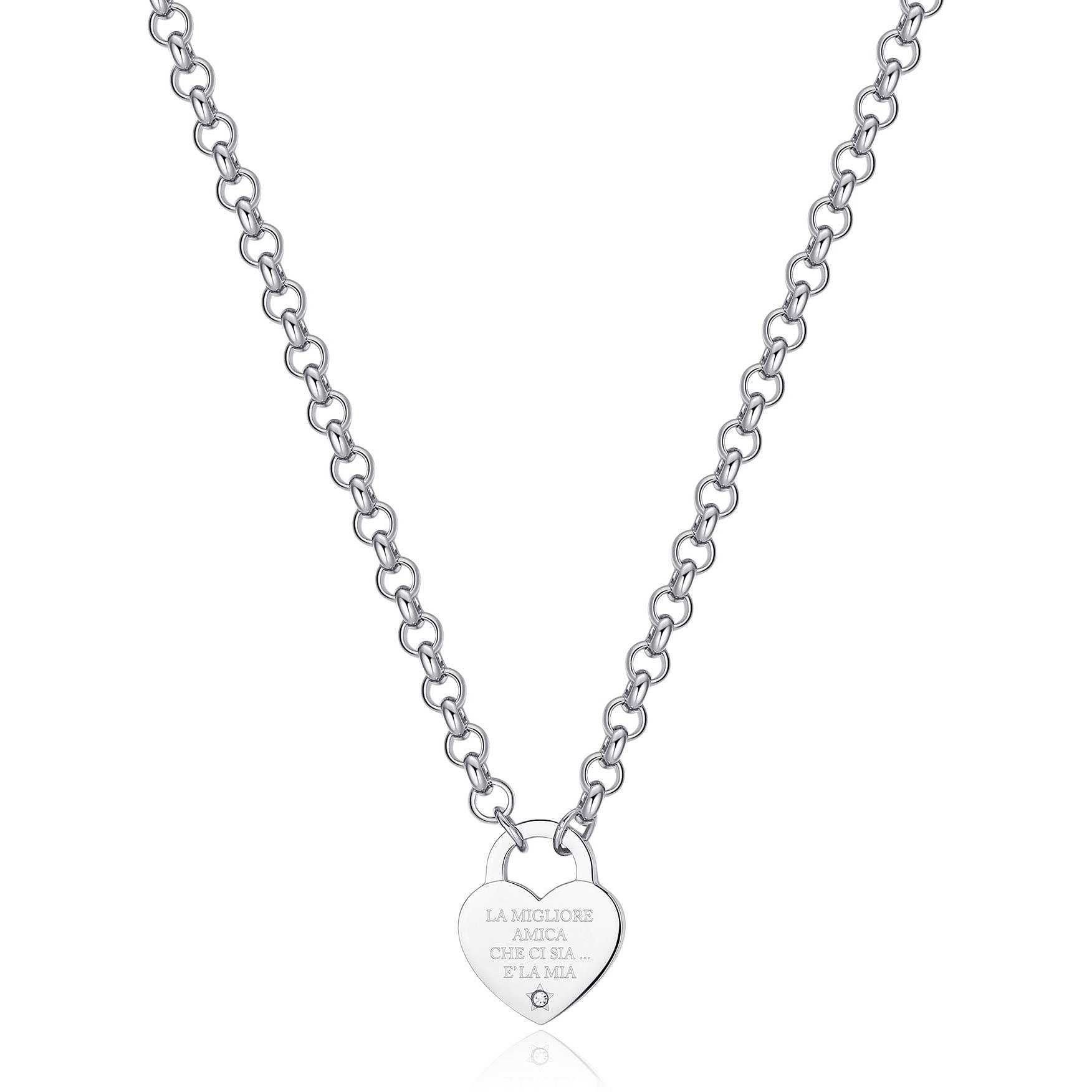 S'Agapo collana in acciaio con cuore con cristalli