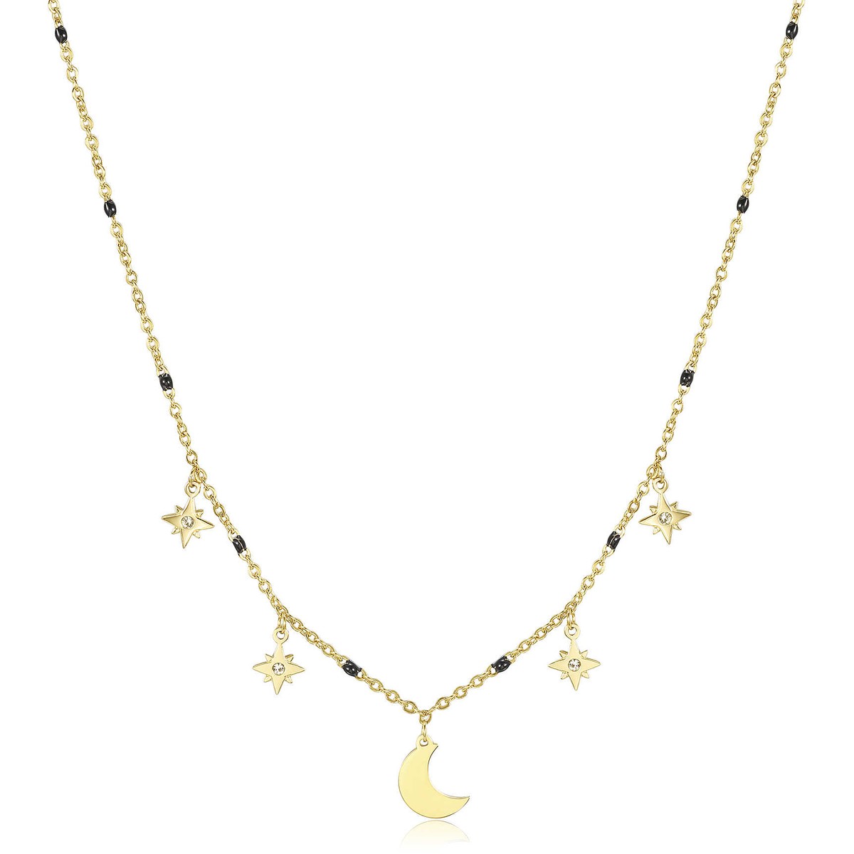 Collana in acciaio inox con Stella e Luna in argilla Polimerica