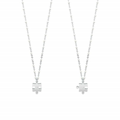 Collana in Metallo a doppia catena con perle e lucchetto pendente