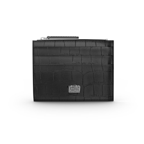 Portacarte Giovanni Raspini Zip Pelle Croco Nera - L0023