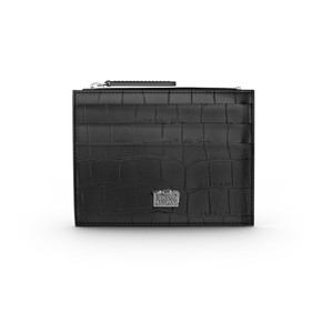Portacarte Giovanni Raspini Zip Pelle Croco Nera - L0023 