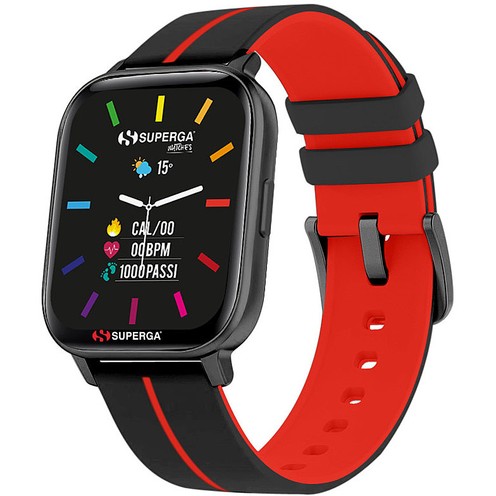 Smartwatch Superga Ink Per Uomo - Funzioni Monitoraggio Salute, Cassa Alluminio, Cinturino Silicone Nero/rosso